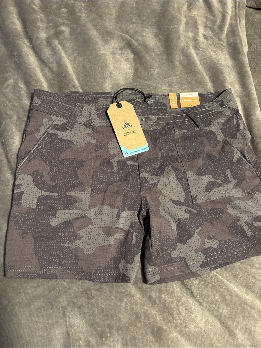 Prana Women’s Gray and Brown Camo Flat Front Shorts